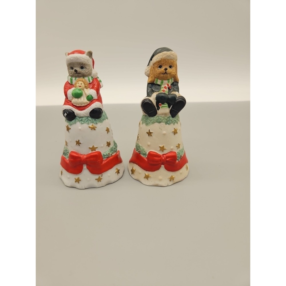 Christmas Bell Dog w/ Candy Cane Cat w/ Doll Readers Digest Assoc Figurines